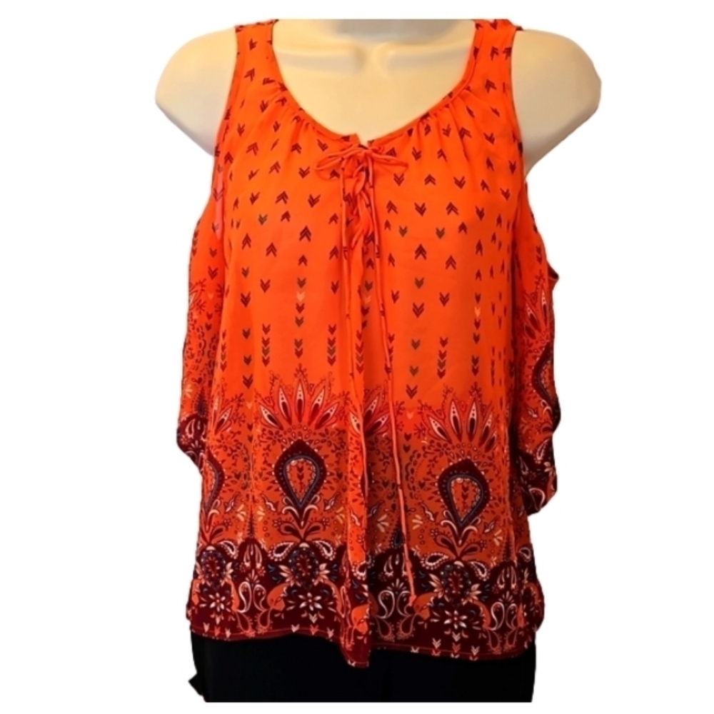 Arizona The Original Jean Company. Cold Shoulder Boho Top Size S orange  floral